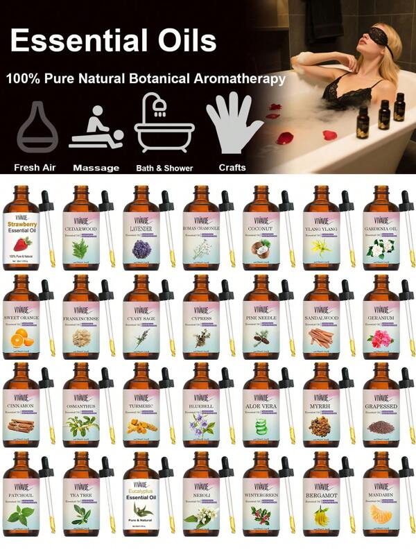 Pack Of 1Pc 30ml/1.01oz Essential Oils,Natural Essential Oils Parfum,Home Perfume,Suitable For Diffuser,Candle Making,Soap,Car Diffuser,Aromatherapy,Home Air Freshener,Home Fragrance Gift,Gift For Women - Eucalyptus / Lemon / Peppermint / Musk / Magnolia / Oregano / Myrrh / Jasmine / Aloe Vera / Tea Tree / Rose / Coconut / Lavender / Ylang Ylang / Cypress / Clary Sage Fragrance
