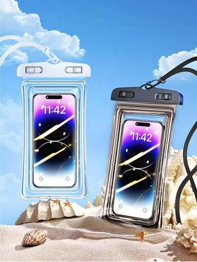 2/1pc Waterproof PVC Phone Pouch With Lanyard, Waterproof Phone Case For Outdoor Beach Swimming Snorkeling, Suitable For School, Office, Home, Travel. This Inflatable Waterproof Phone Bag Adopts 3D Design, Sealed Protective Cover, Transparent Plastic Dry Bag With Neck Strap, Suitable For Beach, Cruise And Travel, Ideal For Smartphone Sports Bag, Holiday Travel, Summer Swimming Bag.