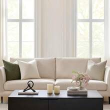 Set Of 2 Dark Sage Pillow Covers 22 X 22 Inch, Farmhouse Boho, Decorative Throw Pillow Covers, Linen Cushion Covers Sofa Couch, Modern Rustic Decor - Ivory and Moss Green - View 3