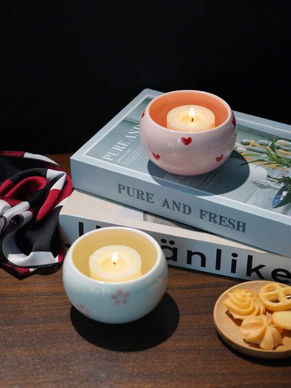 2 piezas Soportes de vela con forma de corazón rojo cerámicos minimalistas nórdicos, soportes de vela de difusor romántico vintage altos, soportes de vela con flor de cerezo rosa estilo francés, bandejas de vela cerámicas adecuadas para decoración del hogar, cocina, comedor y decoración festiva