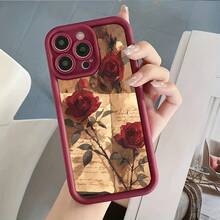 Funda de teléfono a prueba de golpes, funda de teléfono móvil con diseño de rosa de periódico vintage, adecuada para 15/15Plus/15Pro/15Promax,  14/14Plus/14Pro/14Promax,  13/13Pro/13Promax,  12/12Pro/12Promax,  11/11Pro/11Proamx,  7/8Plus,  Xr/Xsmax, anti-suciedad, a la moda, de alta gama, regalo, funda de teléfono suave, ligera, delgada y a prueba de golpes. - 1 pieza - Ver 2