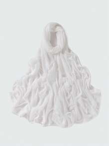 1条女士纯色褶皱休闲围巾，弹力透气针织小长围巾，可作头巾、披肩，保暖防晒，适合搭配连衣裙