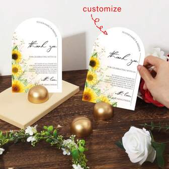 Custom Cards, Desk Card Holders, Customized Table Number Cards, Wedding Element Decorations, Christmas Table Place Card Holders, Table Number Plate Stands, Gold Table Number Sign Clips - Applicable For Weddings, Anniversaries, Parties, Birthday Events, Wedding Receptions, Dining Table Decorative Thank You Cards, Wedding Decor Cards, Sunflower Rustic Style Garden Wedding Flyers