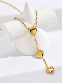 日韩风时尚气质简约三爱心流苏女款不锈钢项链锁骨链适合日常佩戴