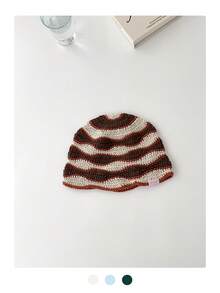 1 件复古提花针织渔夫帽，适合女士，春夏季，百搭，小脸框架渔夫帽，粉色条纹撞色手工秋季配饰