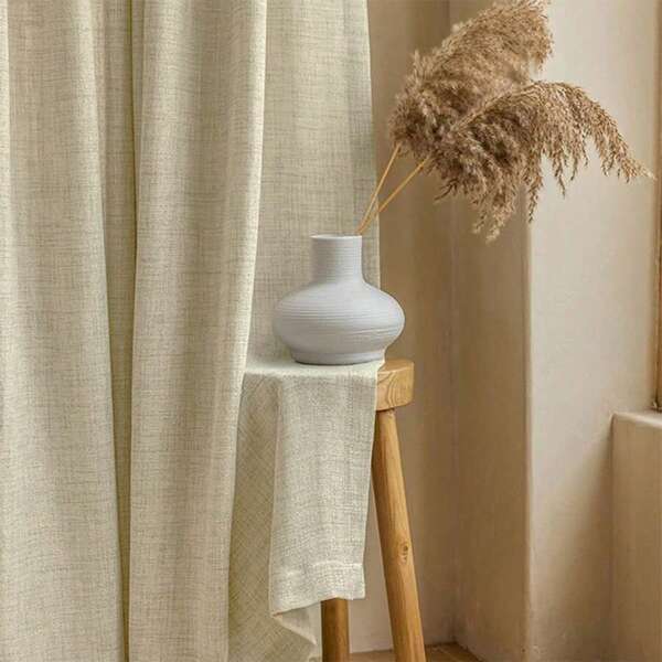 1pc Bohemian Solid Semi-Sheer Linen-Like Curtain, Pole Pocket Top, Easy Hanging, 180gsm Linen Fabric, Filters Light, Provides Privacy, Minimalist Elegant Home Decor Curtain, Calm And Comfortable Visual Experience, Suitable For Bedroom, Living Room, Bathroom, Kitchen, Closet, Office