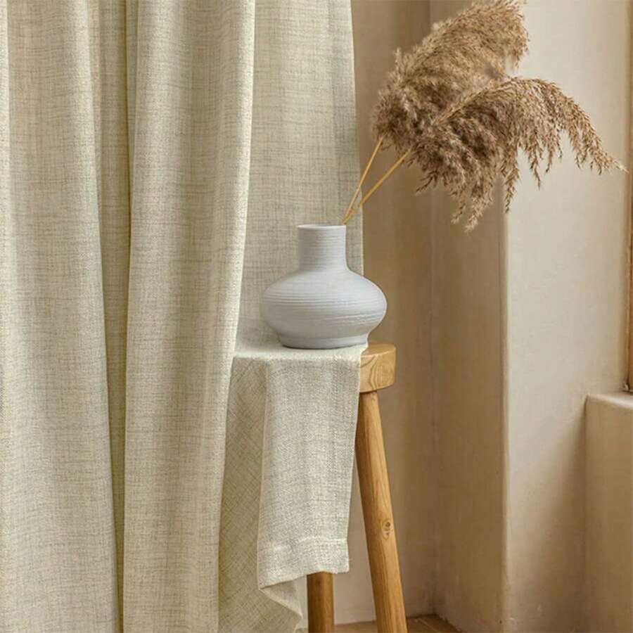 1pc Bohemian Solid Semi-Sheer Linen-Like Curtain, Pole Pocket Top, Easy Hanging, 180gsm Linen Fabric, Filters Light, Provides Privacy, Minimalist Elegant Home Decor Curtain, Calm And Comfortable Visual Experience, Suitable For Bedroom, Living Room, Bathroom, Kitchen, Closet, Office