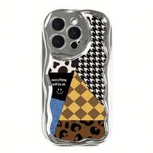 Funda para teléfono 1 pieza Nuevo teléfono de onda galvanizada, adecuado para toda la serie de 16/15/14/13/12/11/X/XS/Pro/Plus/, patrón de diseño hermoso y moderno, lente precisa, a prueba de golpes y caídas, no se desliza - Plateado - Ver 1