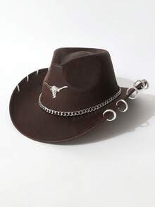 1 件女式/中性西部牛仔帽，时尚纯色 PU 绒面面料，帽檐朋克风格，可拆卸帽带，百搭设计