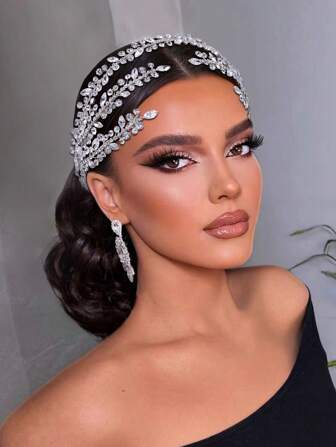 1pc Handmade Luxurious Bridal Headband With Diamond Hairband, Women's Fashion Charming Headpiece, Suitable For Wedding, Party, Banquet