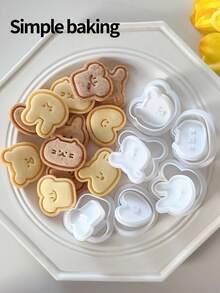 卡通图案饼干模具、可爱动物造型（小猫、小狗、小兔子、熊、心形、吐司）饼干模具、软糖巧克力饼干印章、厨房配件和派对礼物的理想模具、开学季便当用品、甜点模具、厨房糕点制作工具 - 白色 - 查看 9