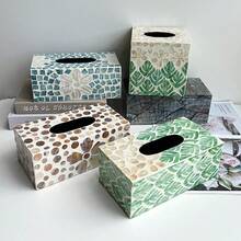 Ins风格轻奢天然贝壳装饰纸巾盒，适用于客厅和餐厅，创意收纳，适用于家庭桌面。 - 彩色 - 查看 1