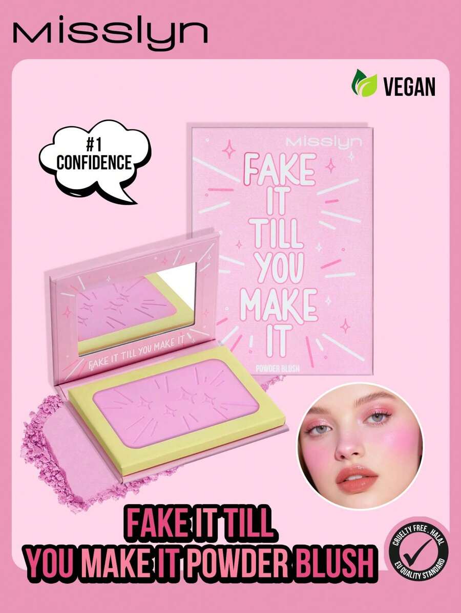 Misslyn MISSLYN-FAKE IT TILL YOU MAKE IT Powder Blush,Matte Powder Blush With Mirror,High Pigmented, Natural Looking Original, Easily Blended, Shade From Sheer To Bold, Long-Wearing Powder Blush For Cheeks That Brushes On Vibrant Yet Natural-Looking Color