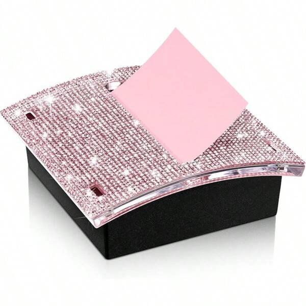 Eersida Rhinestone Self Stick Note Pad Holders 4 X 4 Inches Memo Sticky Dispenser Note Holder Sticky Dispenser For Office Home Desk Supplies(Pink)