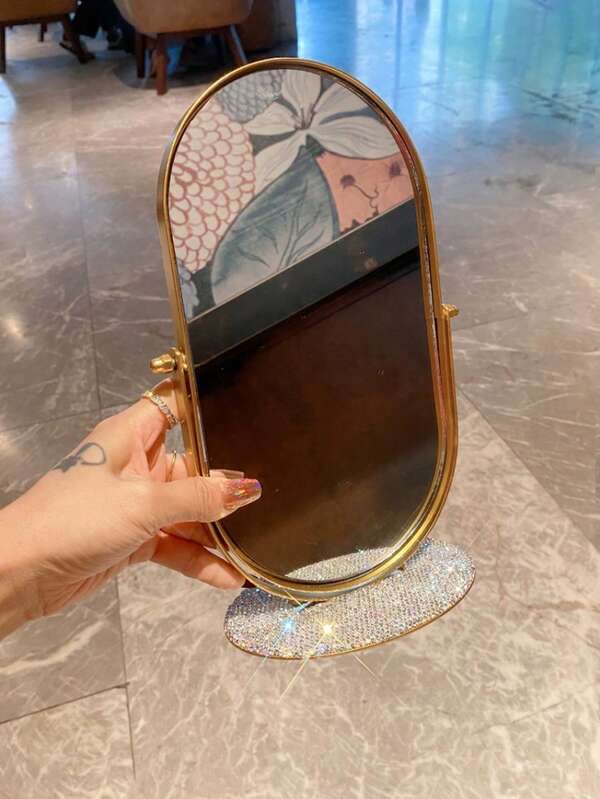1pc Rotatable High Definition Rhinestone Makeup Mirror, Lightweight Luxury Minimalist Metal Vanity Mirror For Bedroom, Tabletop, Makeup Essential, Great For New Year, Valentine's Day, Ramadan,Cheap,Stocking Stuffers,Makeup,Makeup Tools,Cheap Stuff,Gifts,Gifts For Women,Christmas Gifts