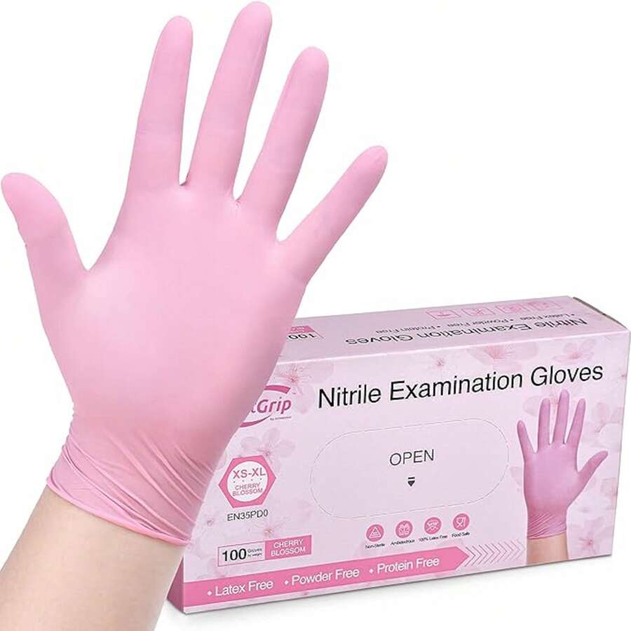 100-Ct Box 4mil Pink Disposable Gloves Latex Free Gloves For Cleaning Nail Tattoo Hair Salon Garden Beauty Salons, Tattoo Artists, Estheticians, Hair-Dyeing, Hair-Styling, Epoxy & Resin Work Gloves, Powder-Free Great For Home, Office, And Professional Uses - 粉色 - 查看 1