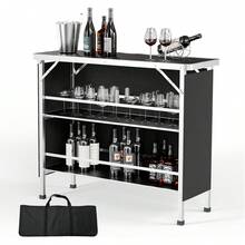 Portable Bar Table, 3-Tier Shelves, Mobile Bar Table For Events, Party, Camping, Picnic, Tradeshow, Indoor With Black Skirt, 39 "L X 34" H - màu đen - Xem 6