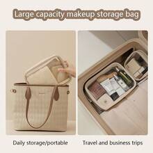 Bolsa de almacenamiento de cosméticos de PU transparente, bolsa organizadora de gran capacidad para mujeres, bolsa de maquillaje portátil para viajes, bolsa de maquillaje, bolsa de cosméticos, bolsa de aseo, artículos esenciales para viajes, artículos esenciales para cruceros, artículos esenciales para vacaciones para hombres y mujeres