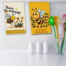 2pcs Charming Pattern Kitchen Towel Set - Soft, Absorbent And Quick Dry Polyester Towels, Suitable For Cooking And Baking, Perfect Housewarming Gift For Bathroom Kitchen Decor - Yellow - View 2