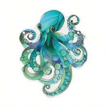 1 件鲜艳的蓝色章鱼亚克力捕光器 - 彩色玻璃风格窗户装饰，配有悬挂绳，是海洋爱好者的理想选择，可提升家居和花园的格调，是感恩节和圣诞节礼物的完美之选