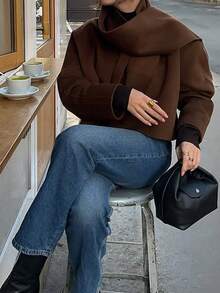 Damen einfacher, eleganter einfarbiger V-Ausschnitt Langarm Kurzmantel, geeignet für Herbst/Winter Alltagstragen, Pendeln, eleganter lässiger Mehrzweck, kann mit Schal und loser Oberbekleidung kombiniert werden