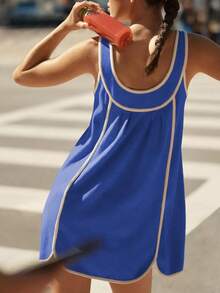 Women's Summer Tennis Dress Sleeveless Casual Round Neck Pleated Sports Pullover Mini Dresses - 寶藍色 - 查看 2
