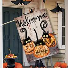 1pc Halloween Pumpkin Garden Flag, Double-Sided, 11.8*17.7 Inches, Perfect For Outdoor Decoration, Great For Porch, Lawn, Yard, Halloween Party Decor