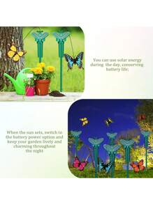 6pcs Simulated Solar Colorful Butterfly Garden Decoration Stakes, Outdoor Decorative Ground Plugs, Solar-Powered, Energy-Saving And , Battery-Free, Can Be Powered By No. 7 Batteries, Electric Hummingbird Decoration, Suitable For Landscape Decoration Of Gardens, Terraces, Manors, And Flower Beds