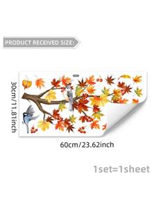 1 pièce Autocollants de fenêtre pour la décoration d'automne à la maison, avec série de petits oiseaux dessinés à la main et de branches, y compris un cardinal, des feuilles d'érable doré, un bulbul, un perroquet, des branches de moineaux. Autocollants statiques pour la chambre, le salon, la cuisine, la salle de bain, l'armoire