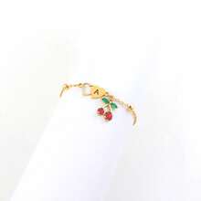 1 件时尚双心空心字母樱桃吊坠金色不锈钢串珠链女式手链