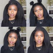 200% Density Kinky Straight Bob Wig Human Hair Wigs Yaki 13X4 HD Transparent Short Bob Lace Front Wigs - Natural Black - 查看 5