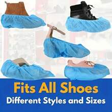 100pcs Thicker Waterproof Anti-Slip Anti-Dust Shoe Covers - Suitable For Hospital, Hotel, Construction, Travel, Home Use - Disposable Plastic Shoe Covers (100pcs/Pack) In Bright Blue, Full Coverage Design With Anti-Slip Pad