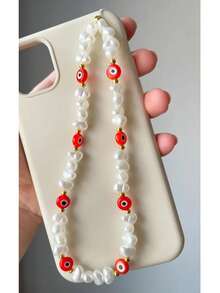 1 件 Evil Eye 仿珍珠手机壳配件、手机带、无线耳机、相机挂绳吊坠 - 彩色 - 查看 10