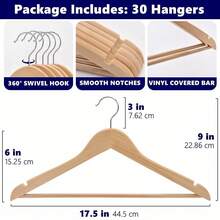 10/20/50 Pcs Premium Wooden Suit Pant Dress Coat Non-Slip Hangers  W/360° Swivel Hook - 米色 - 查看 7