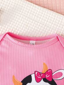 Infant Girls' Spring Autumn Cute Cow Letter Print Long Sleeve Round Neck Jumpsuit Casual Loungewear Set - Multicolor - View 8