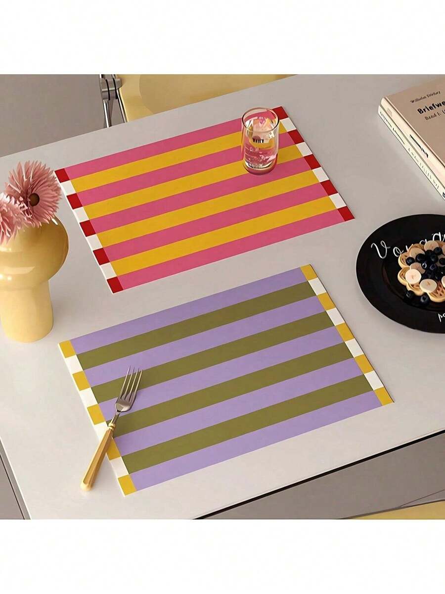 Nordic Dopamine Patterned PU Placemats, Waterproof, Oil-Resistant, Easy To Clean, Cute Girls Style, Heat Insulation Mat, Coasters For Dining Table