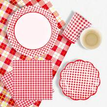 10/20/40 件，格子红白派对用品 9 英寸 7 英寸一次性纸盘，适用于生日派对家庭晚餐野餐烧烤桌装饰母亲节派对新生儿洗礼性别揭晓派对 - 紅色 - 查看 2