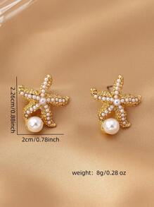 1 paire de boucles d'oreilles à tige perle et étoile de mer thème océanique, polyvalente pour femmes