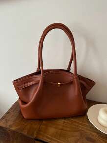 1pc Ladies Retro Solid Color PU Leather Shoulder Bag, Large Capacity Handbag With Double Handles And Snap Closure, Suitable For Travel, Shopping, Dating, Gifts For Women, Fit For Teenagers, College Students, Beginners And Office Ladies, Great For Office, School, Work, Business, Commuting, Outdoor, Travel, Picnic