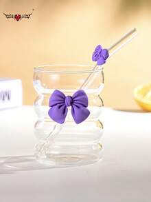 Butterfly Princess Series Glass Straw Cup - Coffee/Milk Tea Straw Cup, With Bowknot Glass Straw - Ideal Gift For Holidays/Birthdays! - Multicolor - View 14