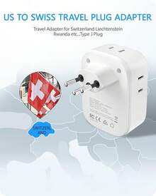 Cargador Europeo Adaptador 4 Tomas CA 2 USB 2 Tipo C Apto para Francia - Tipo J - Suiza, Ruanda, (1 Pieza) - Ver 10