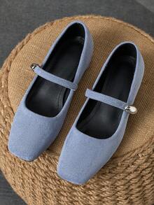 女式 3 厘米粗跟玛丽珍平底鞋，时尚百搭休闲鞋，蓝色 - 淺藍色 - 查看 3