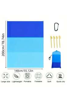 Beach Blanket Sandproof, Foldable Beach Mat With 4 Corner Stakes, For Outdoor Camping Travel Vacation Hiking Polyeaster Material Oversized Lightweight Picnic Beach Blanket