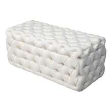 Stylish White Rectangular Tufted Ottoman In Beach Boucle Fabric – Versatile Seating And Storage Solution For Home Decor