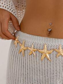 1 件优雅迷人的波西米亚海星时尚腰链，夏季银金首饰，性感身体链比基尼腰带，海滩度假