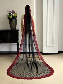 1 mảnh ren thủ công phong cách Gothic màu đen dài đến tận nhà thờ cho cô dâu, thích hợp cho tiệc ngày lễ, dịp trang trọng - màu đen - Xem 9