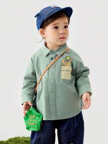 mini bala Baby Boy Letter Graphic Drop Shoulder Shirt - Earthy Green - View 2
