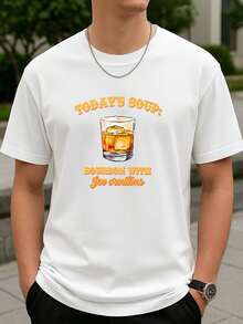 Young Men Graphic T-Shirt Today's Soup: Bourbon With Ice Croutons Cotton For Clubwear - White - View 4