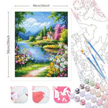 1pc Diy Painting By Numbers For Adults River Flower Road Coloring By Numbers Landscape Wall Art Home Decors 40x50cm/16x20inch Without Frame