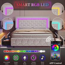 Twin/ Full/ Queen Bed Frame With Drawers, Upholstered Bed Frame With LED Lights, Modern Platform Bed Frame With Headboard And Footboard, Diamond Tufted Design, No Box Spring Needed, White/ Pink/ Black/ Purple/ Yellow (Twin Size 2 Drawers/ Other Size 4 Drawers) * Bed Frame Queen Bed Frame Bed Queen Bed Frame King Bed Frame Bedroom Furniture Bed Frame Full Full Size Bed Frame Twin Bed Frame Beds Cozy Bedroom Home Bedroom Refresh Room Decor Home Decor Christmas Decor Bedroom Decor Valentine Day Decor Storage Living Room Decor Furniture House Decor Halloween Decorations  ( USB LED Strip) - White - View 3